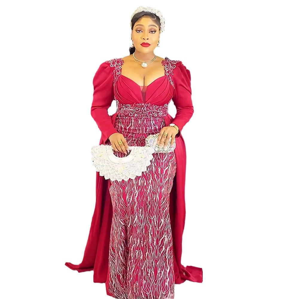 Robe femme taille Plus Col V Robe de soirée pailletée sans dos