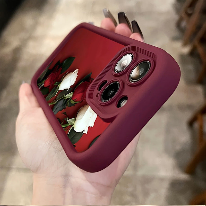 Étui de téléphone en silicone imprimé rouge rose blanc vin