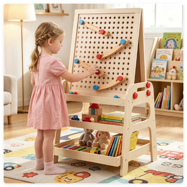2-en-1 en bois enfants Art Easel avec la course en marbre