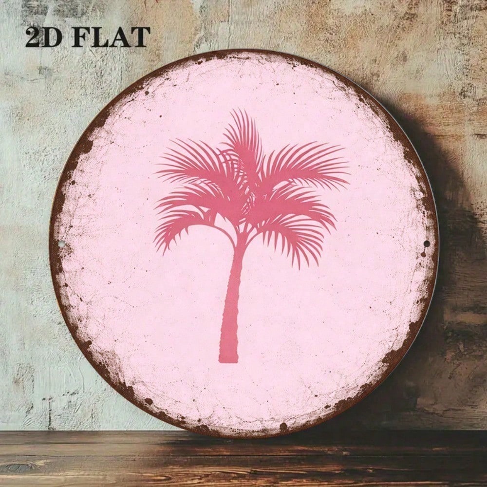 8x8in Vintage Palm Tree rond panneau Hawaiian Pool Bar Decor