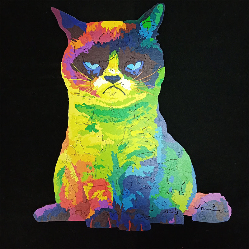 Irrégulier Chat arc-en-ciel Inconfortable Chat bois Puzzle Conseil Jouet de développement de l'intelligence