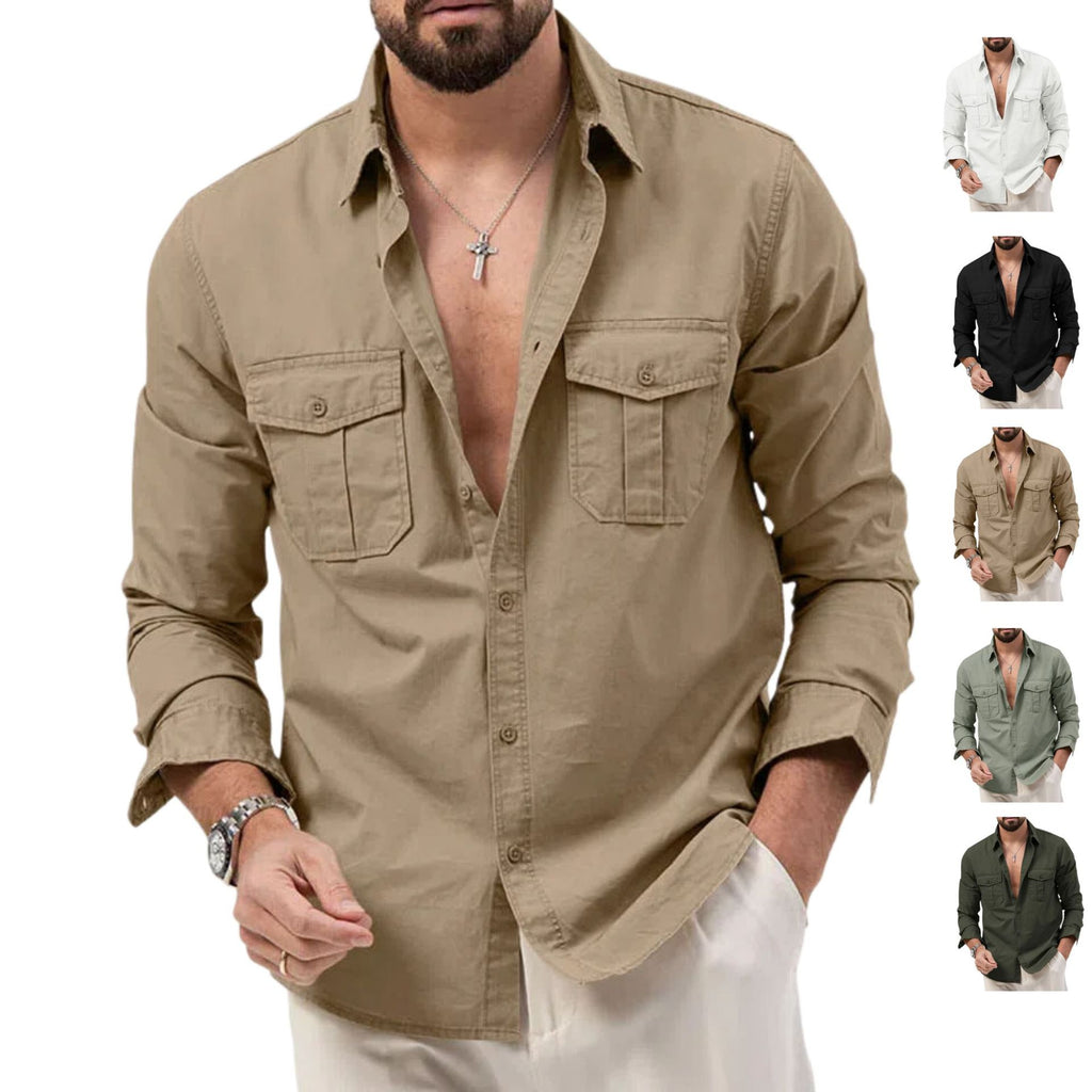 Hommes Multi Pocket Casual manches longues chemise