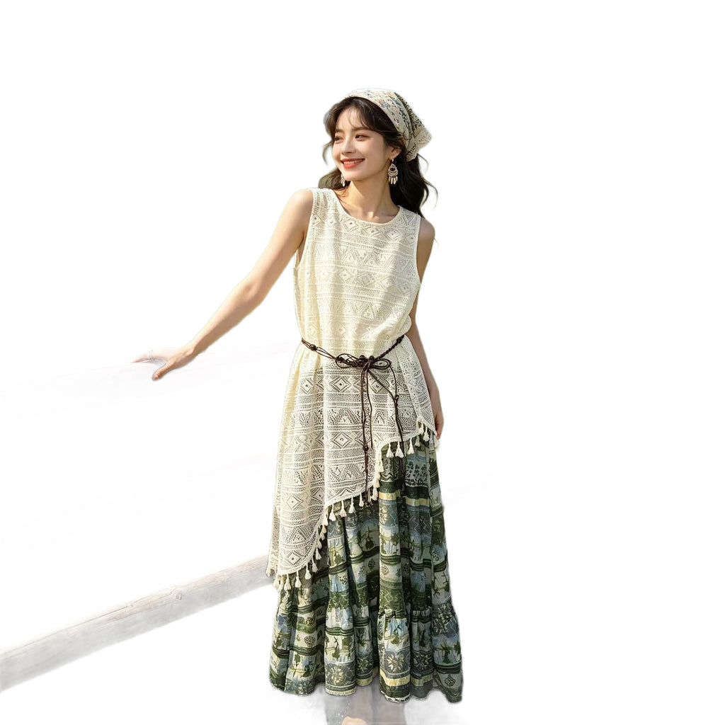 Robe décontractée sans manches de style ethnique pour femmes