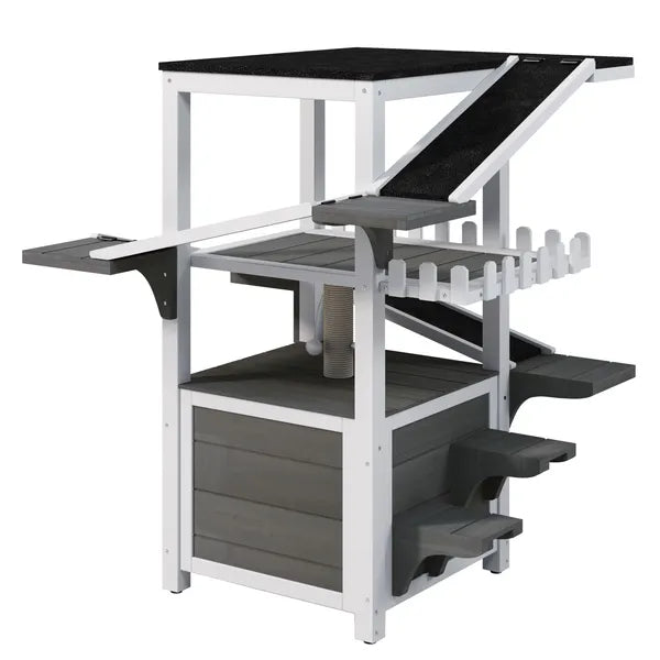 4 niveaux Outdoor Cat House Weaterproof Cat Tree Tower avec toit imperméable et 2 portes