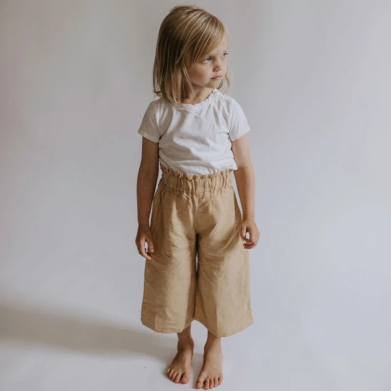 Pantalon casual en coton de coton à large jambe élastique