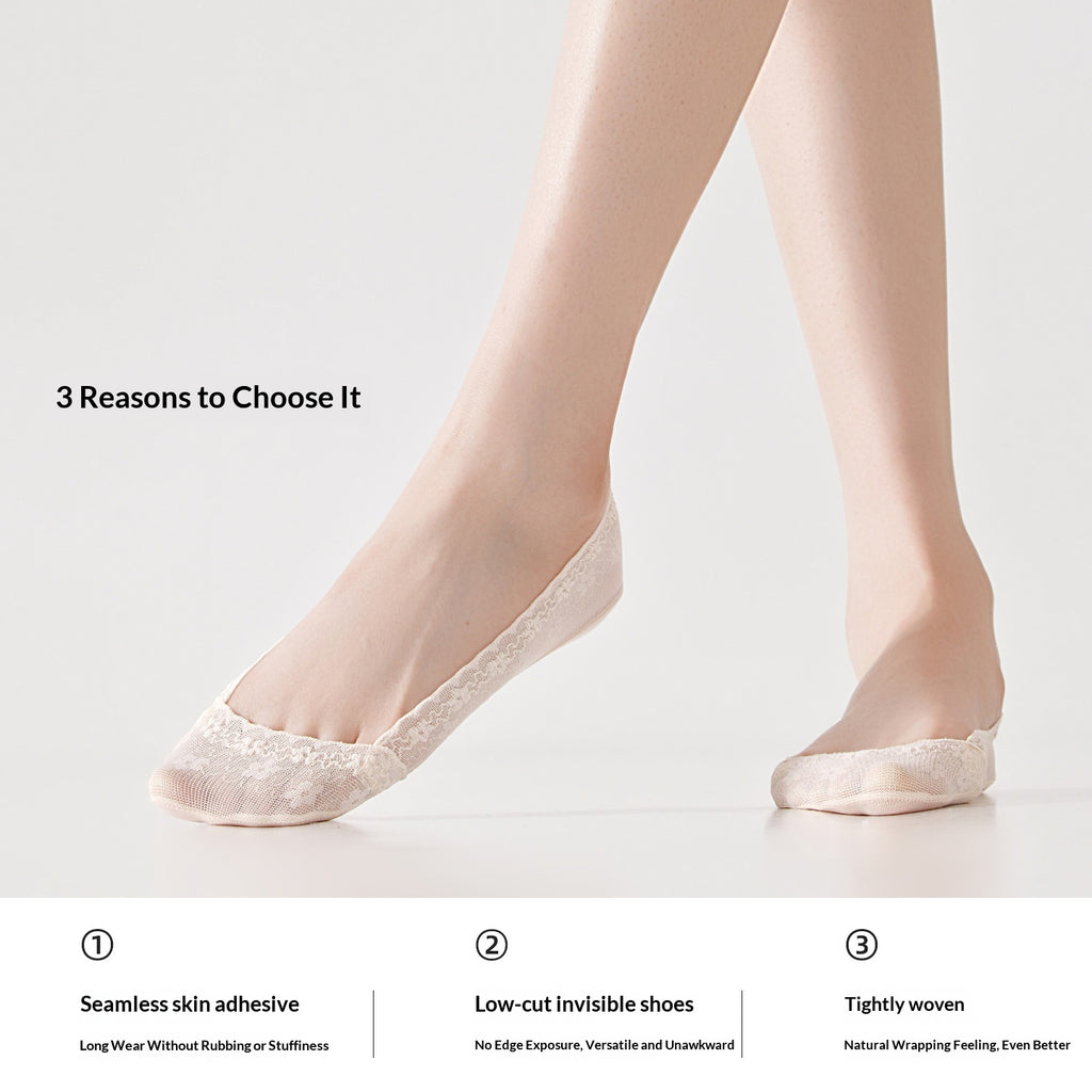 Femmes Dentelle Chaussettes invisibles Fine respirable avec tige de dentelle pour prévenir le glissement