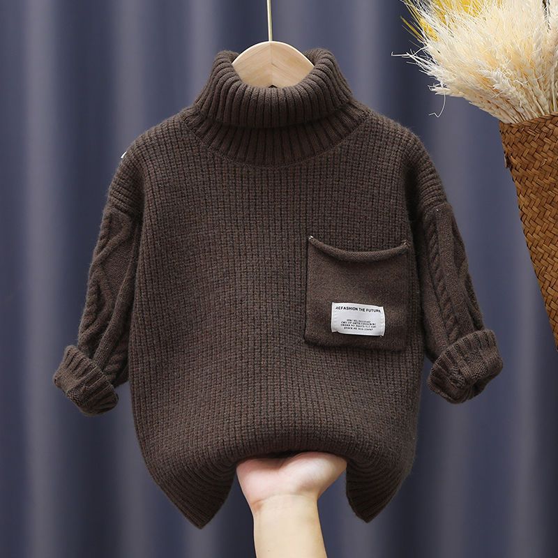 Chandail d'automne et d'hiver doublé chaud rembourré gardant les manches longues tricotées des enfants