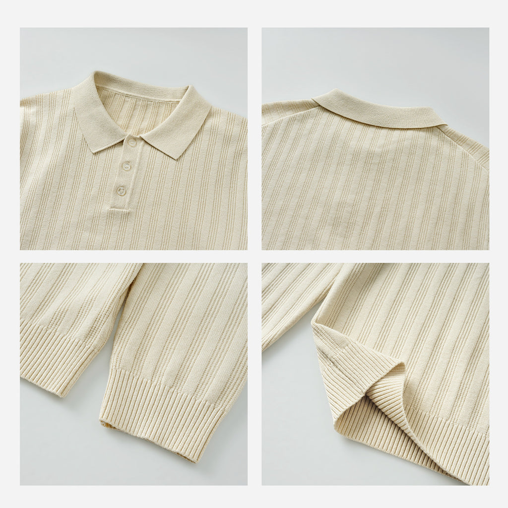 Texturé Hommes Tweater Polo Chemise Old-money Style Relaxed Fit