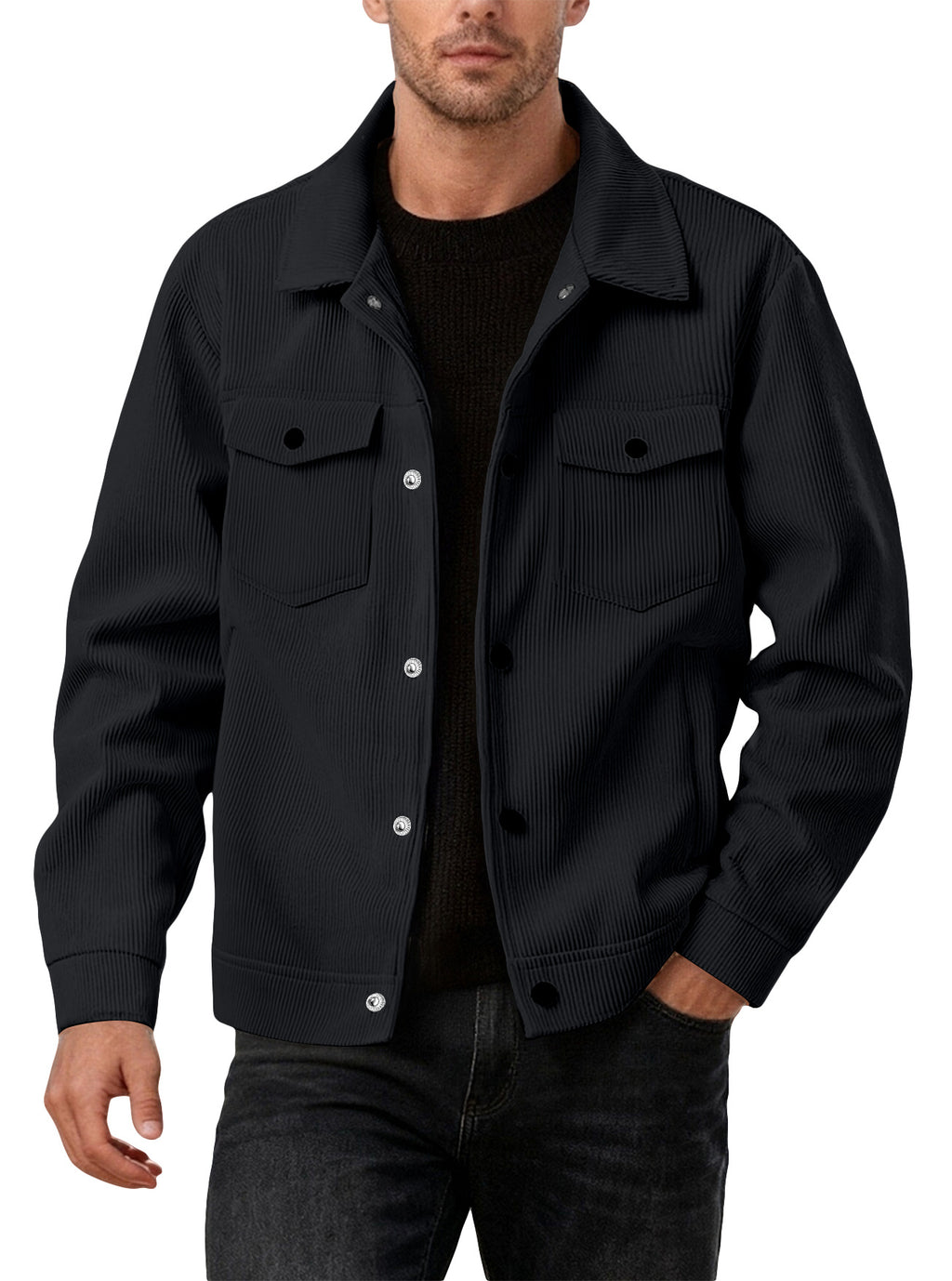 European and American Tk Corduroy Unique-Breasted Trendy Lapel manches longues chemise Pocket Ja