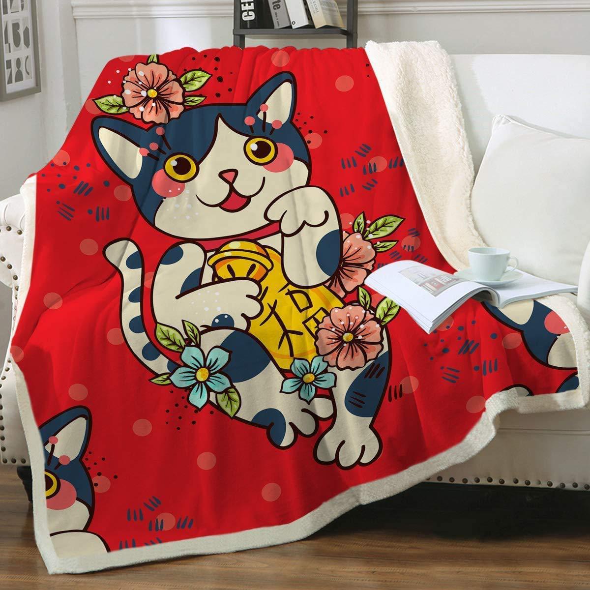 Cat Sherpa Blanket Animal Pattern Printing Enfants double couche