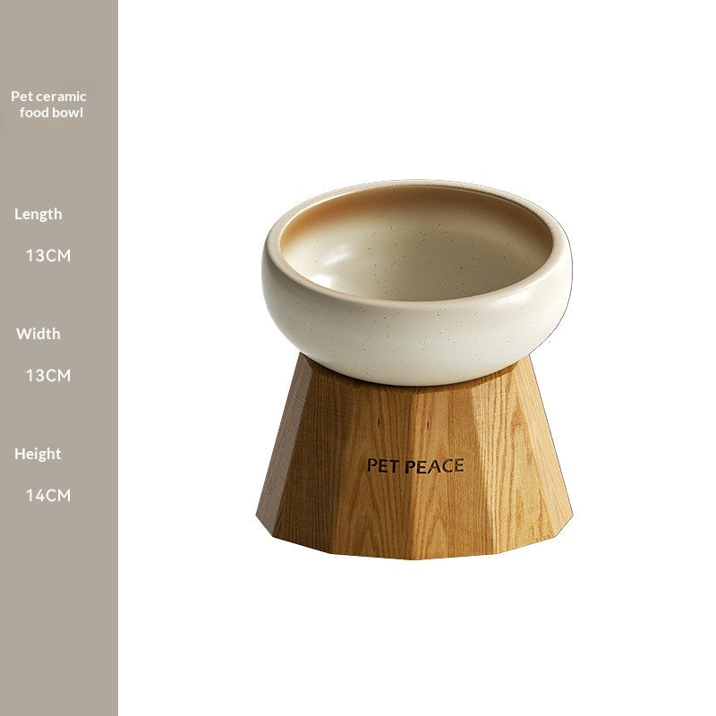 Portable Home Ceramic-Clad Solid Wood Cat Bowl