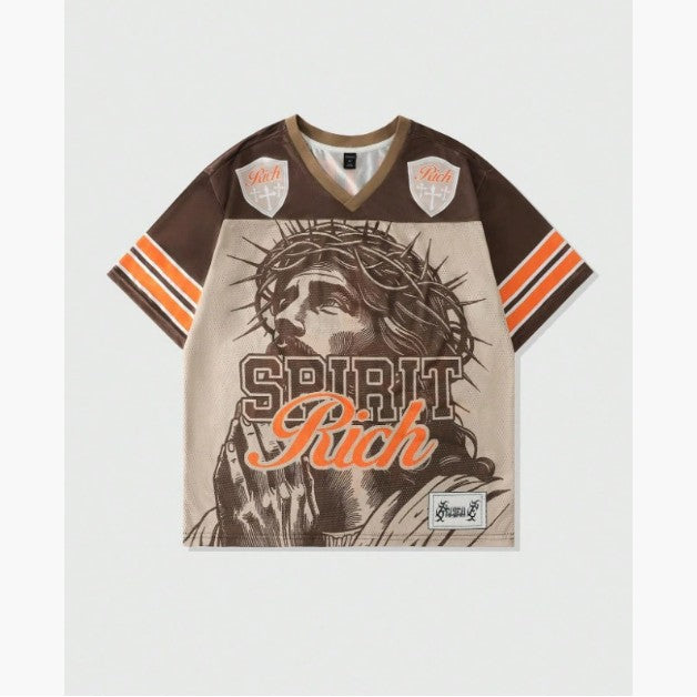 T-shirt lettre Retro Polyester Mesh American Retro