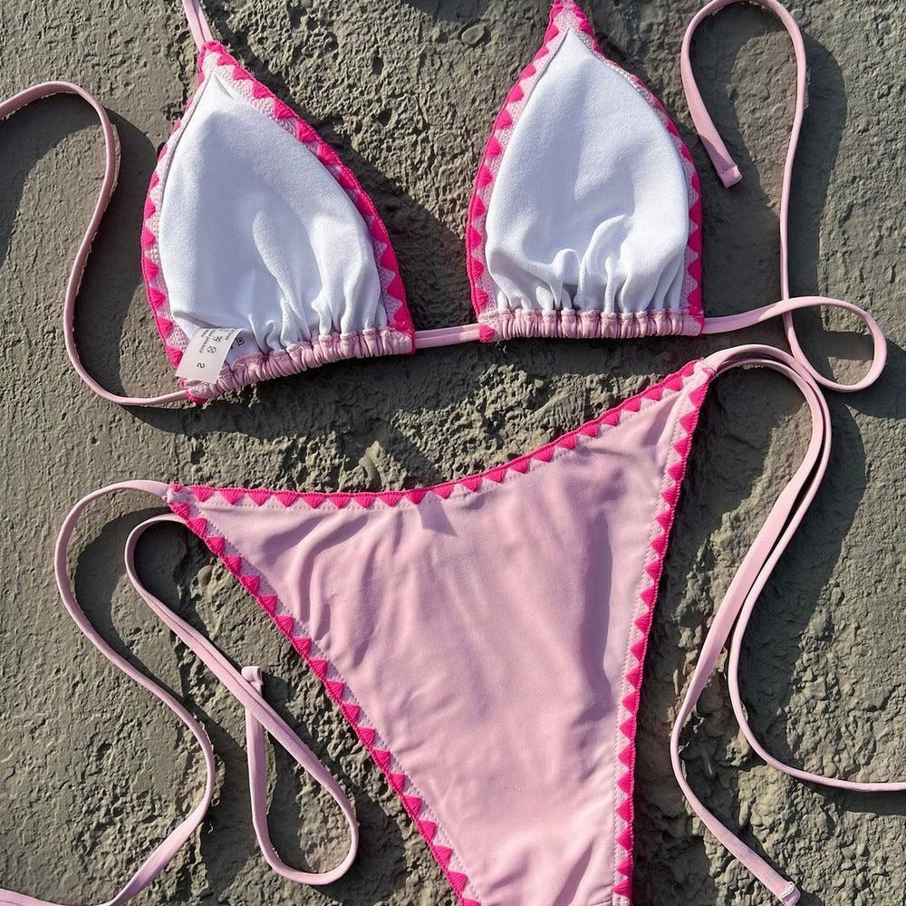 Bikini haut de gamme à col haltère bloqué par la couleur