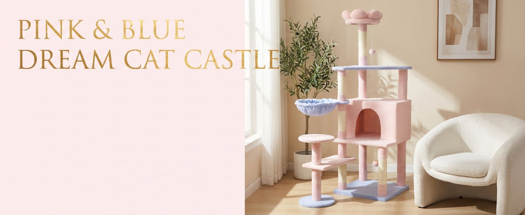 Arbre de chat fleur avec grand condo coussin de fleur amovible et hamac rose