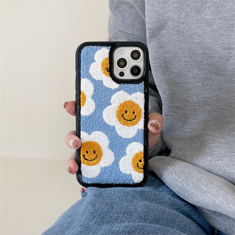 Cas de téléphone en peluche de fleurs créative et simple