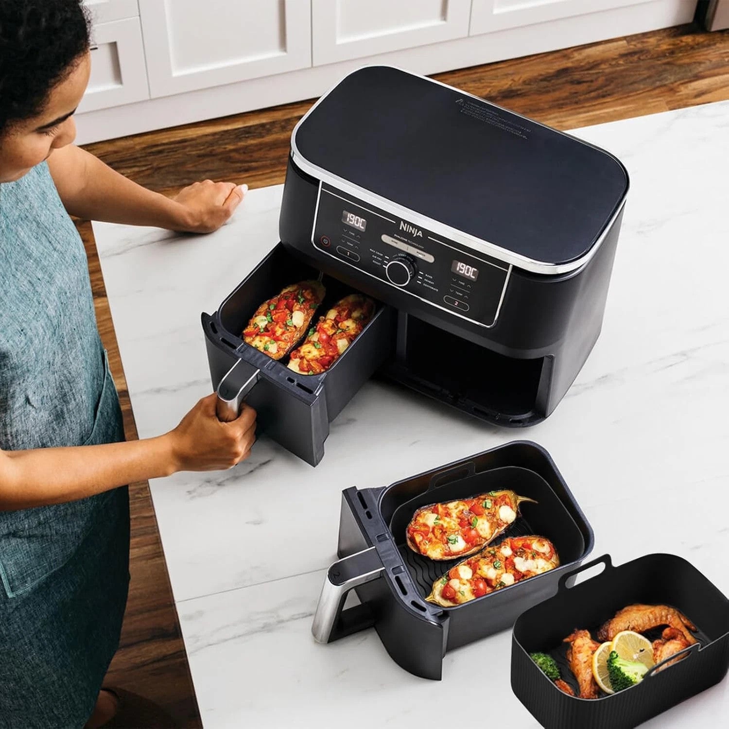 2x Air Fryer Silicone Pot Rectangle Bac de cuisson Liners de panier Insert