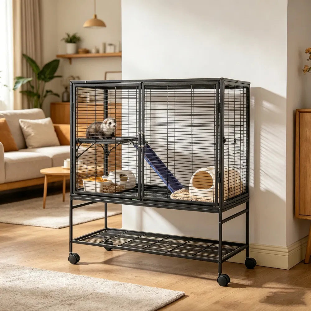 Cage animal avec antidérapant et facile à nettoyer pour l'extérieur
