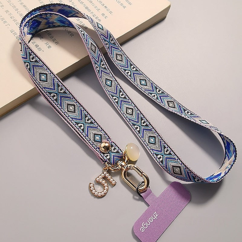 Retro motif brodé tressé robuste anti-persure Lanyard pour téléphones