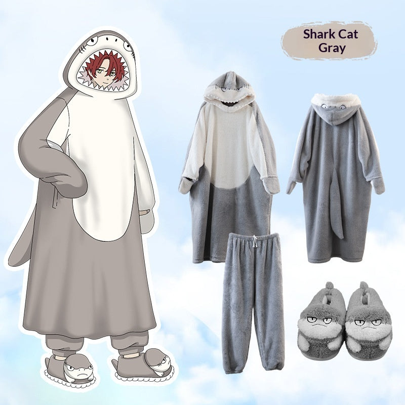Anime Cartoon Funny Shark et Cat Onesie Pajamas Mignon Cozy Loungewear Set