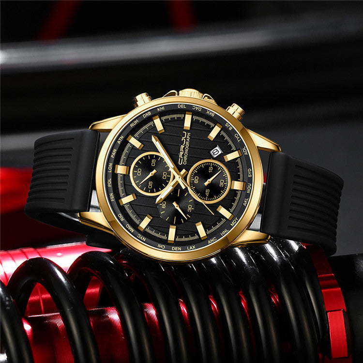 Bracelet en silicone pour homme Bracelet en acier à six broches Business Casual Watch