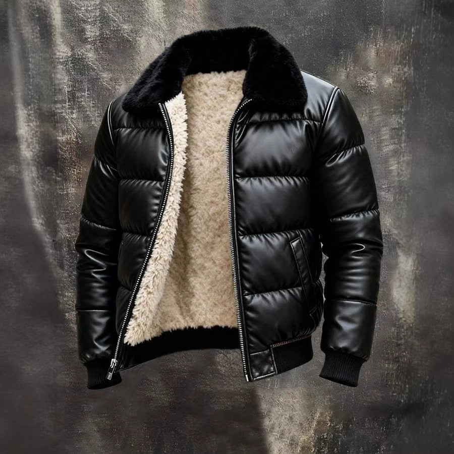 Veste en cuir de moto avec un lapel de mouton