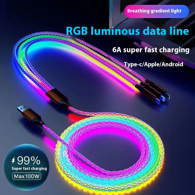 RGB Colorful One-to-Three Streamer 66W Data Cable