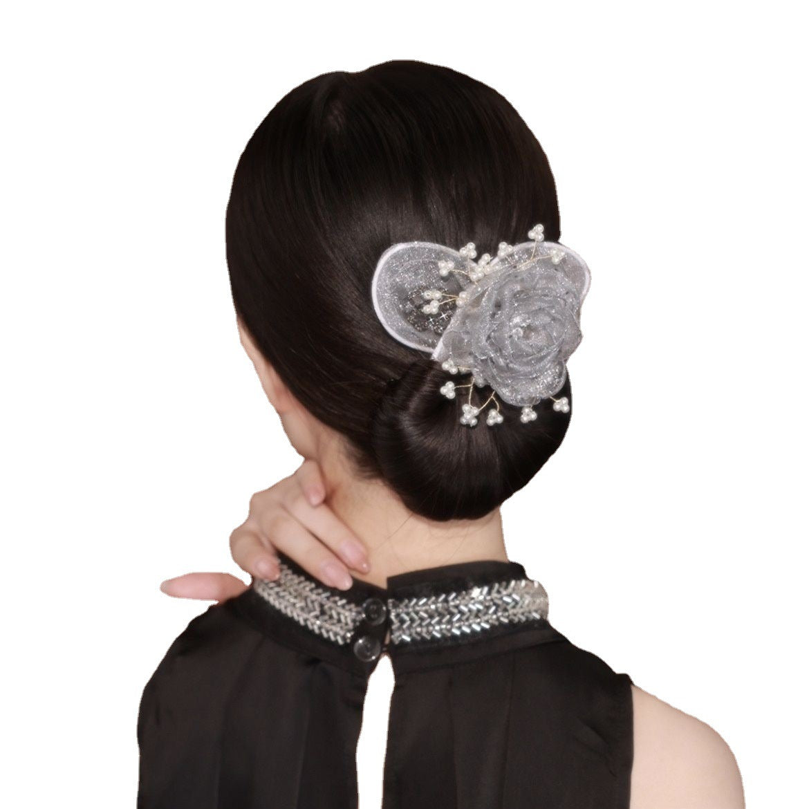 Starry Sky Flower Style Updo Topknot cheveux Clip noir Exquise coiffure