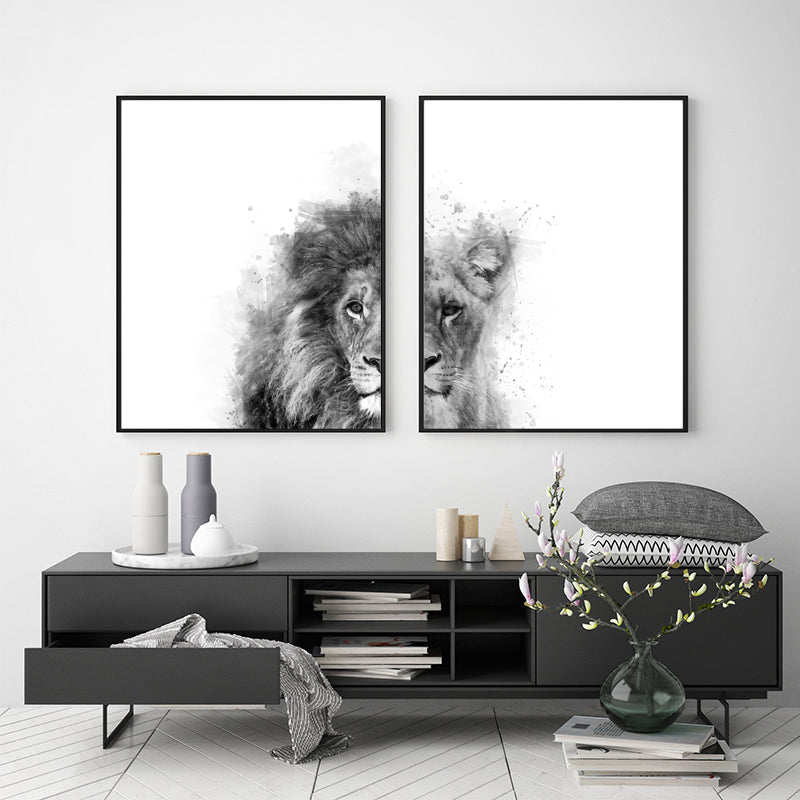 Noir et blanc animal abstrait Aquarelle Peinture Affiche murale Décoration Peinture