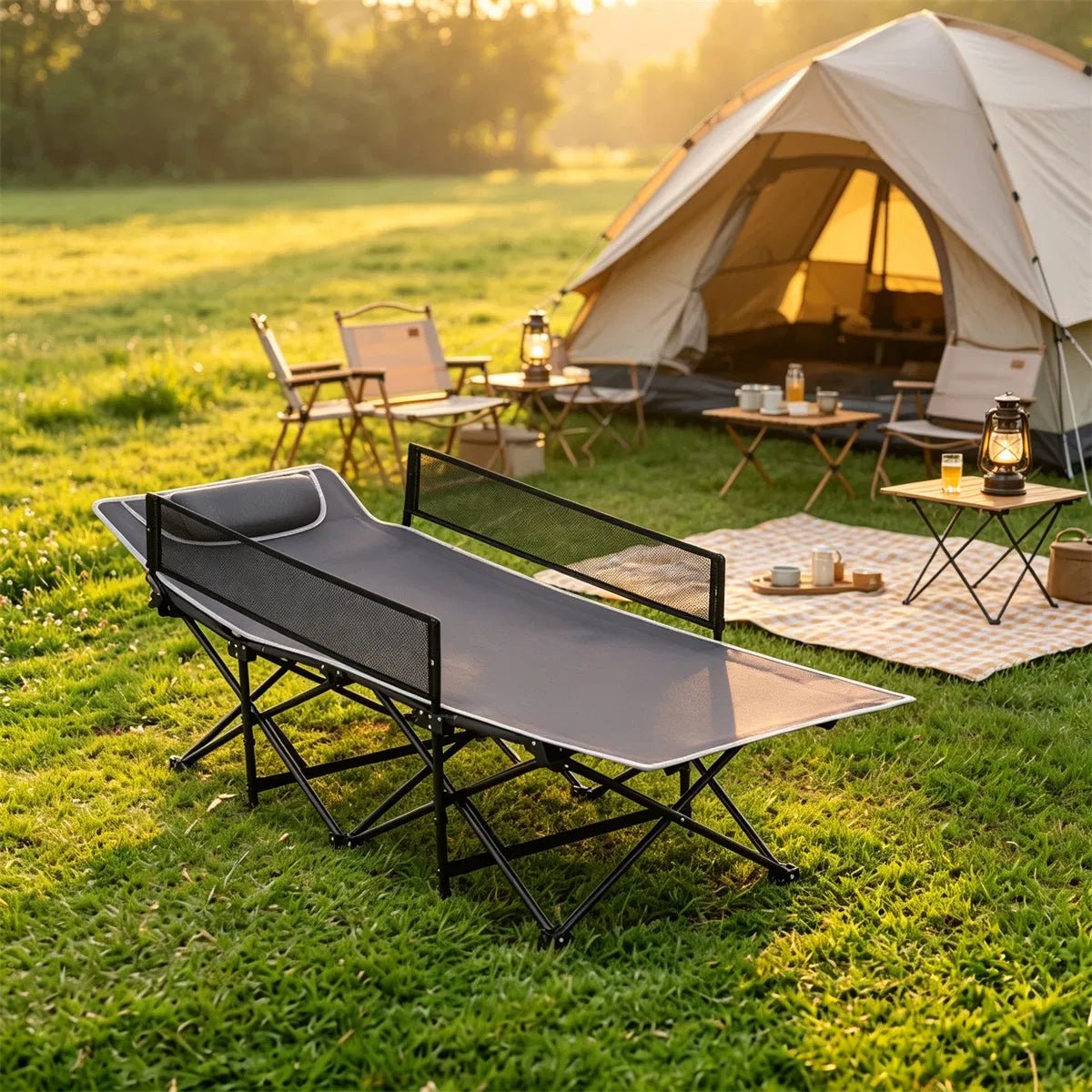 Lit de camping sans assemblage gris Portable pour tout-petit
