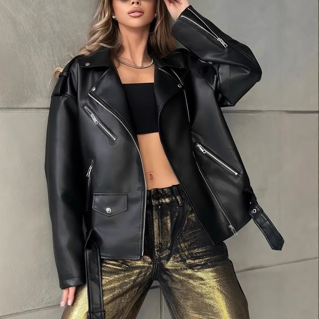 Veste en cuir biker pour les femmes Boyfriend-Style