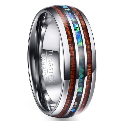 Nuncad Polisé 8MM Hawaiian Koa Wood Hommes Anneau Grande Taille Bandes de Mariage BleuVermiculite