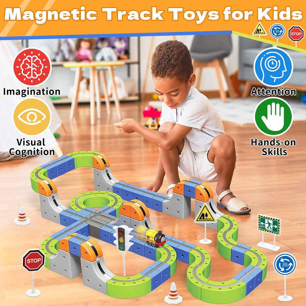 101-Piece Rechargeable Electric Train Track Set & DIY
