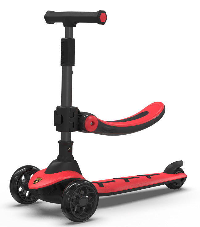 Un scooter que les enfants peuvent s'asseoir ou rouler