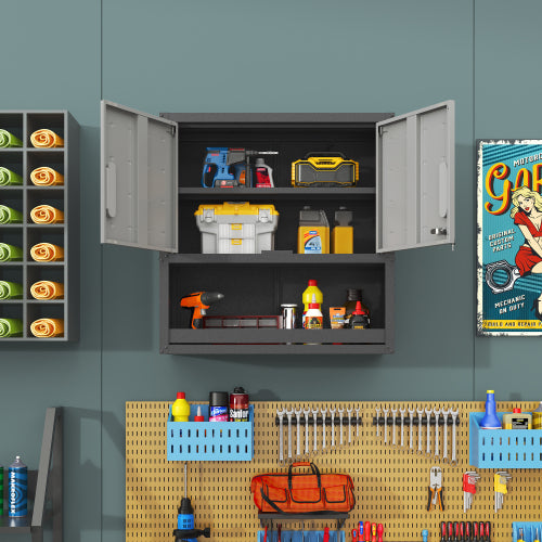Armoire de rangement en métal mural avec porte de verrouillage et 1 plateau 1 tiroir ouvert pour