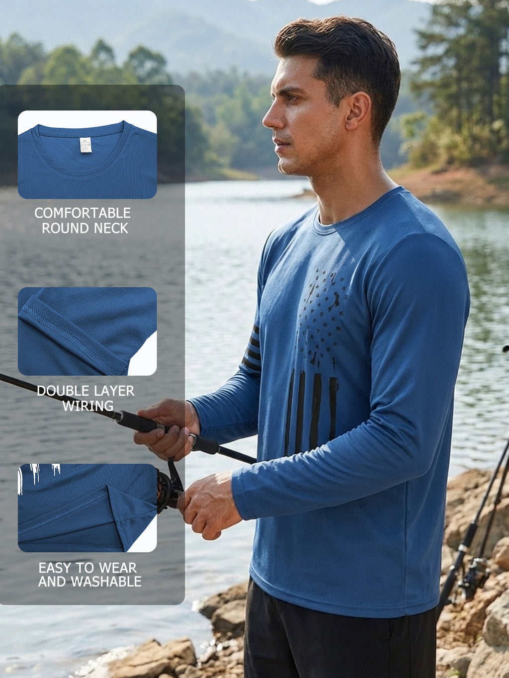 Hommes Outdoor Casual Sportif Col d'équipage Manches longues