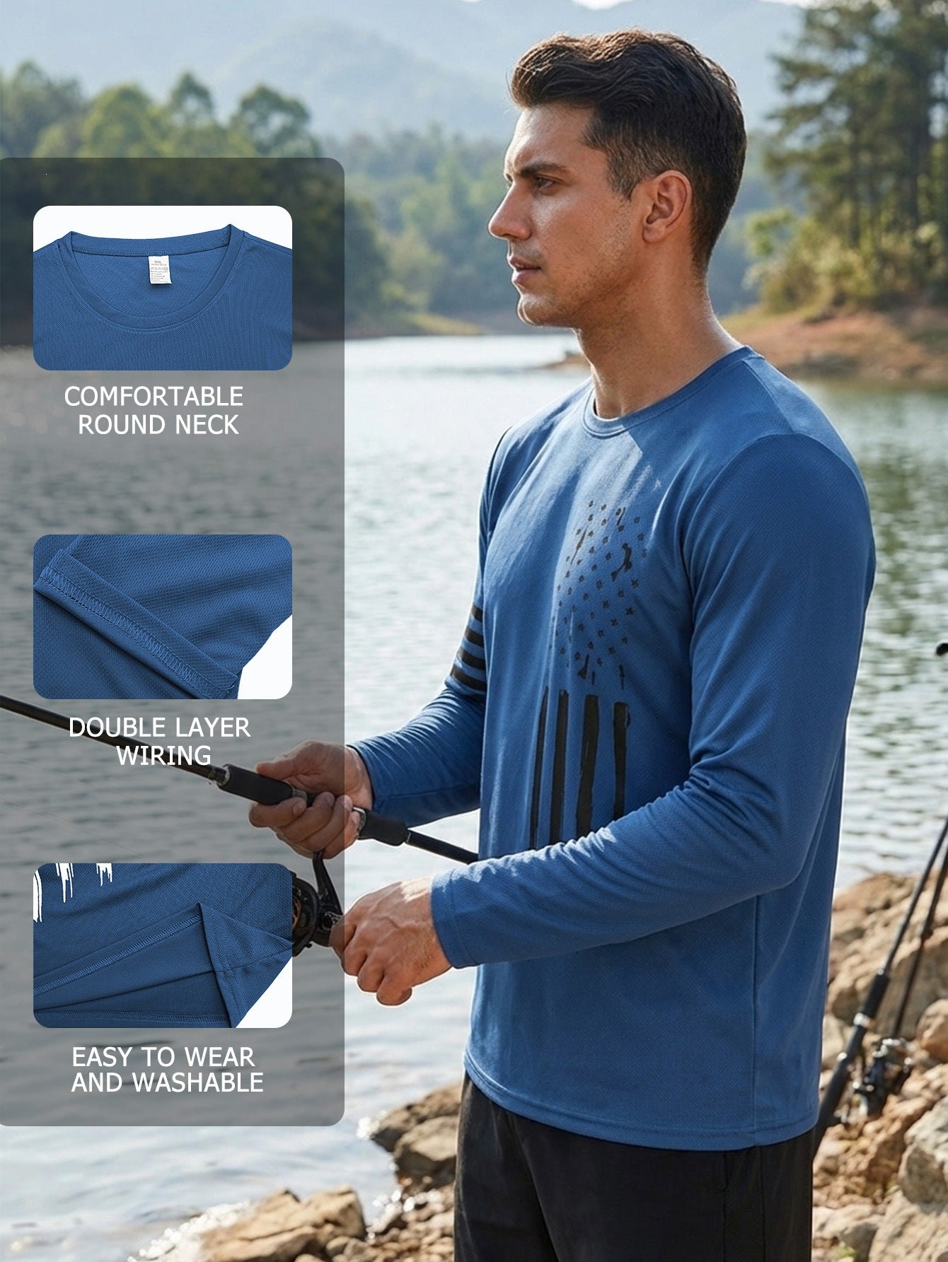 Hommes Outdoor Casual Sportif Col d'équipage Manches longues