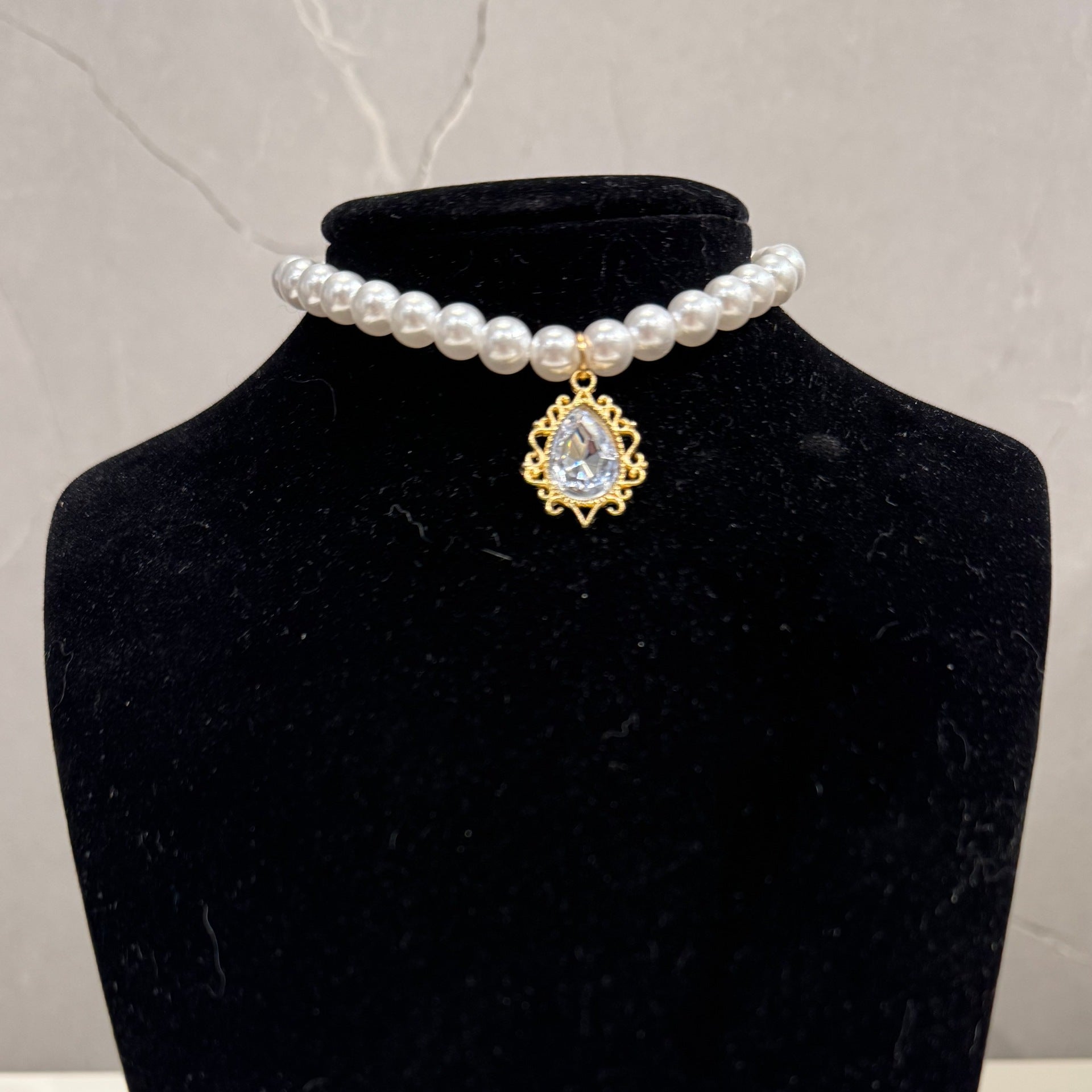 Style court cristal Zircon Vintage Pearl Fashion Choker