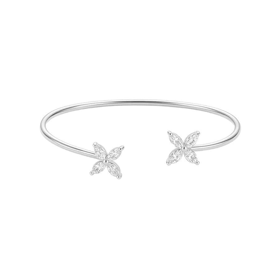 Les femmes Dual Four Leaf Clover Open Cuff Bangle
