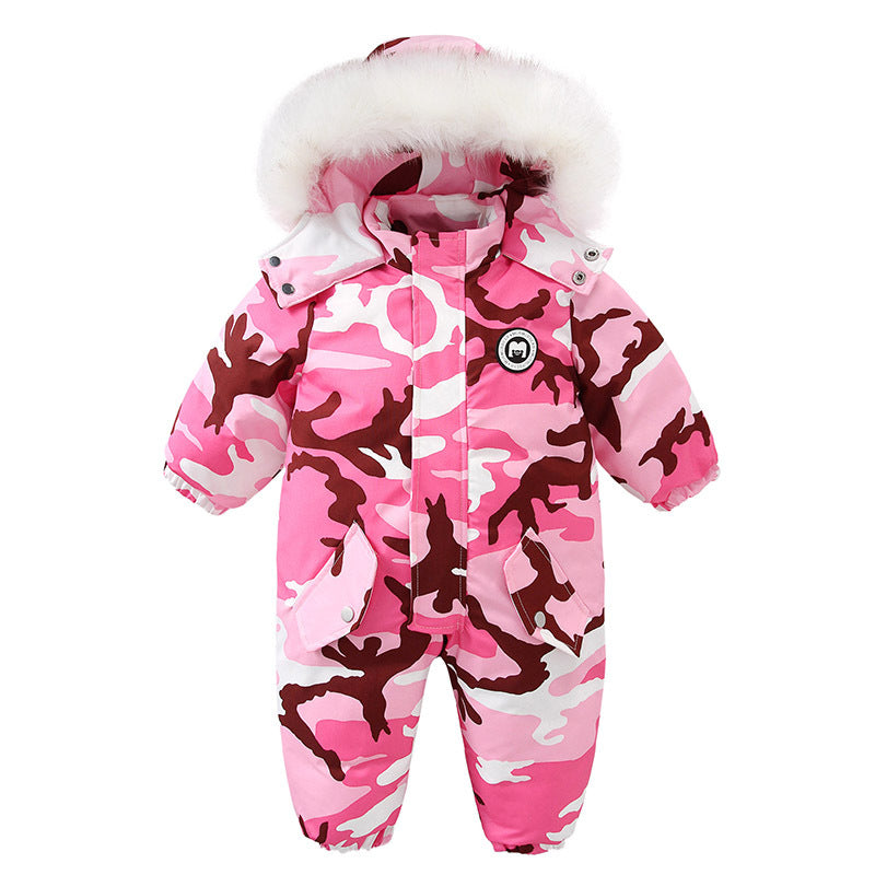 Combinaison de ski d'hiver imperméable avec un collier en fourrure pour enfants