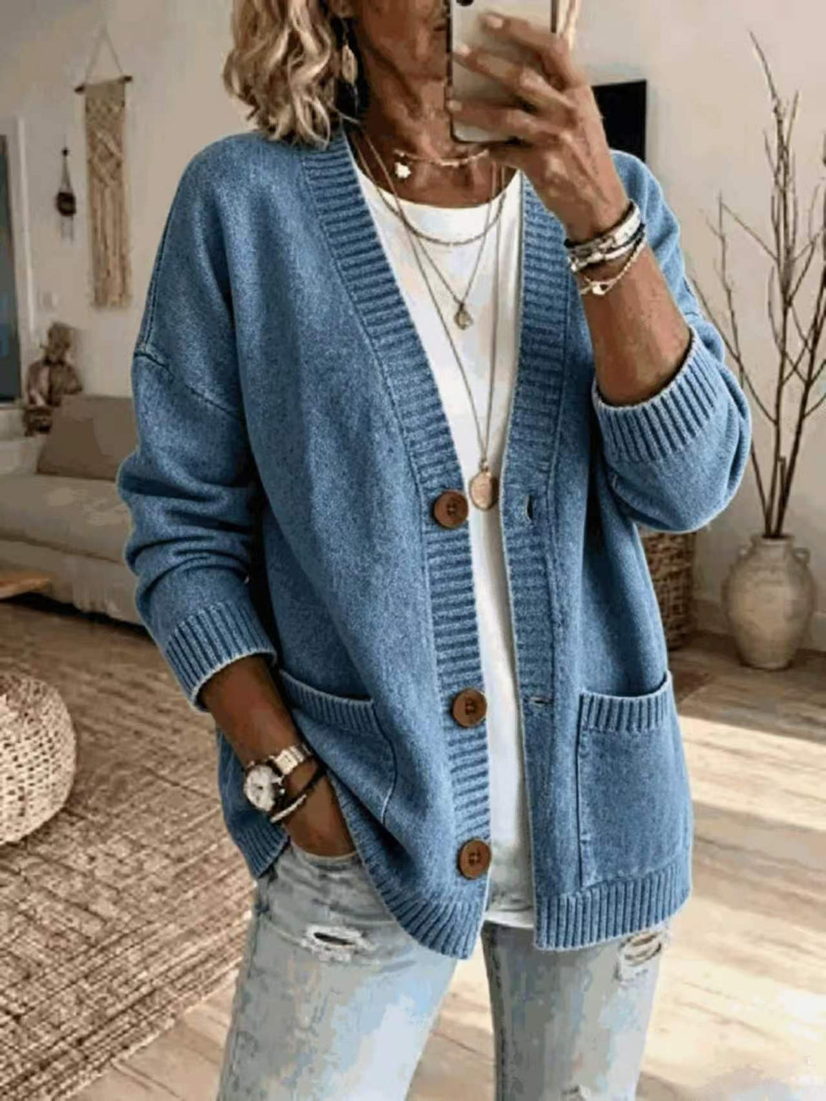 Women's V-Neck Knit Sweater Jacket