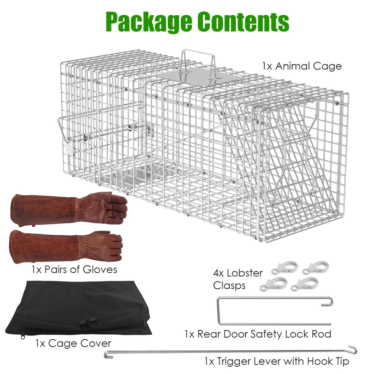 1Pc Cage de piège de chat humain avec des gants imperméables Catch Release Live Animal Rodent Cag