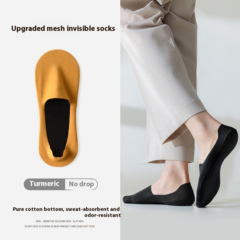 Chaussettes invisibles en coton pur antidérapant pour homme