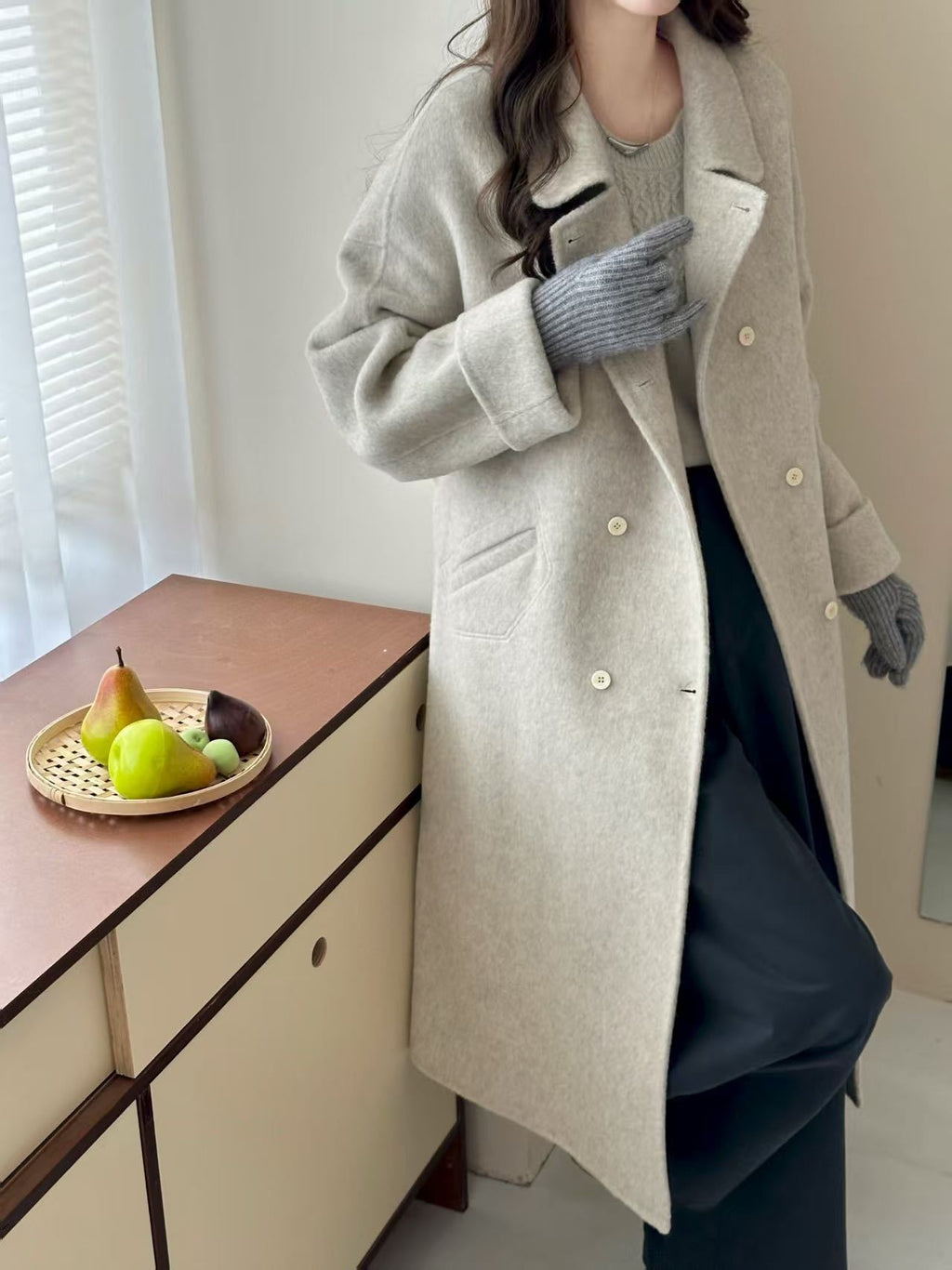 Manteau de laine à double face à double face Peter Pan Collar