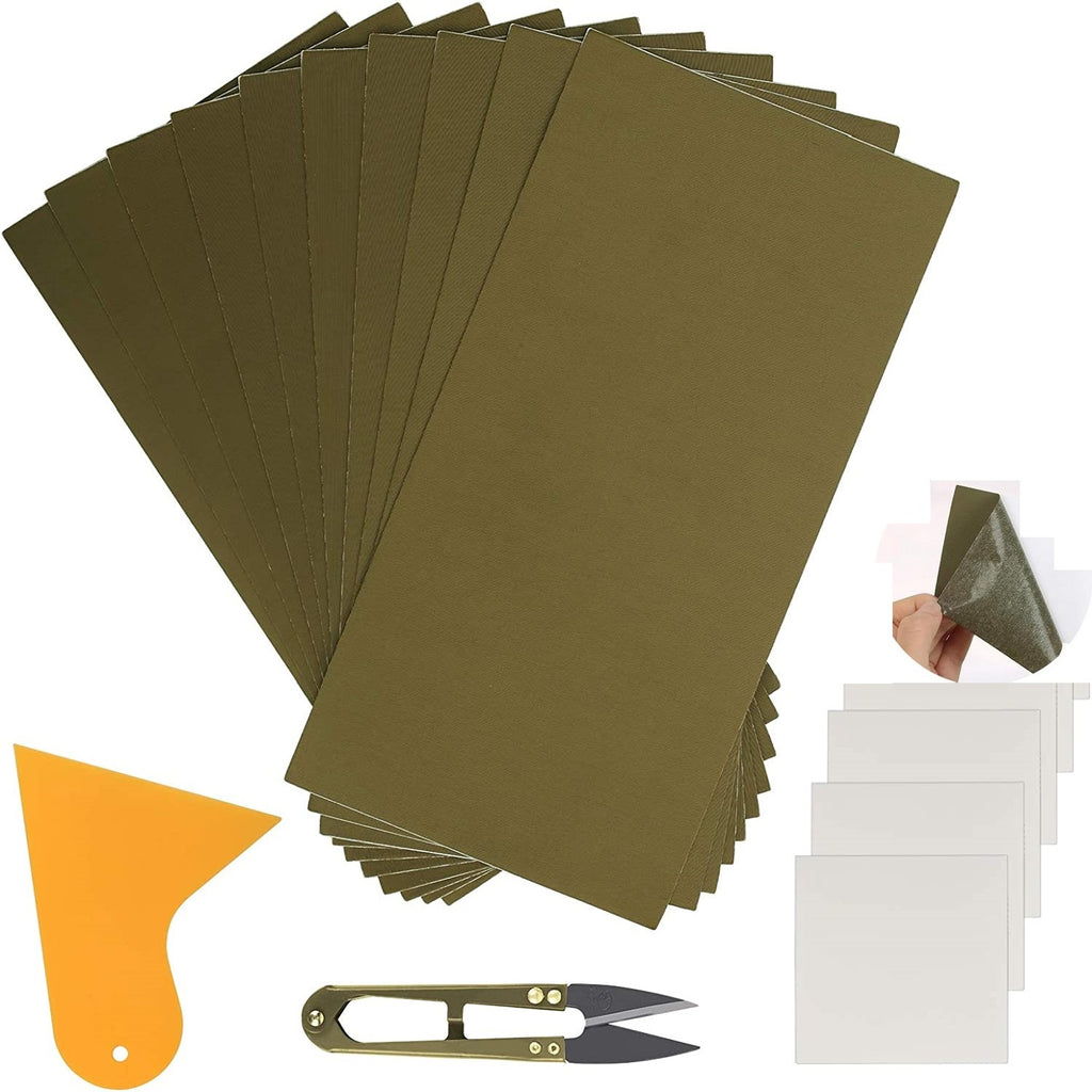 Kit de réparation de tente avec 6 Patchs et 10 bandes adhésives vertes – un kit de réparation pratique pour quand