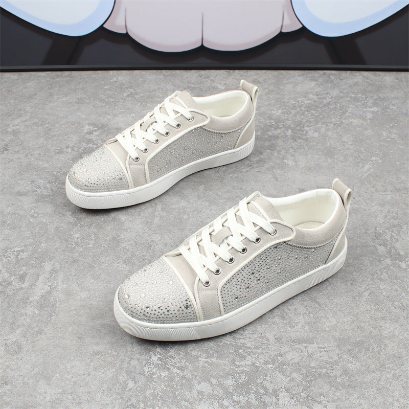 Sneakers de mode respirants bas-haut pour hommes Strass Rouge Fond