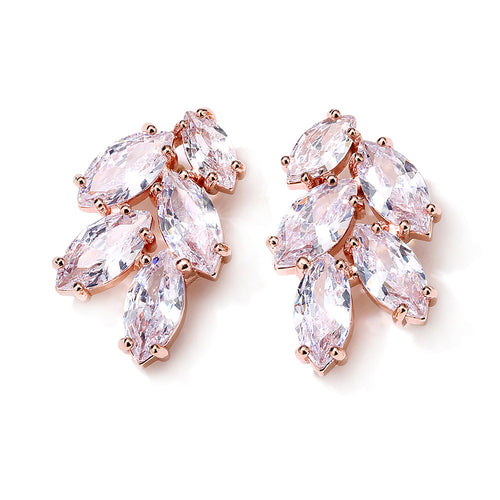 Boucles d'oreilles or rose à clous, feuilles en oxyde de zirconium
