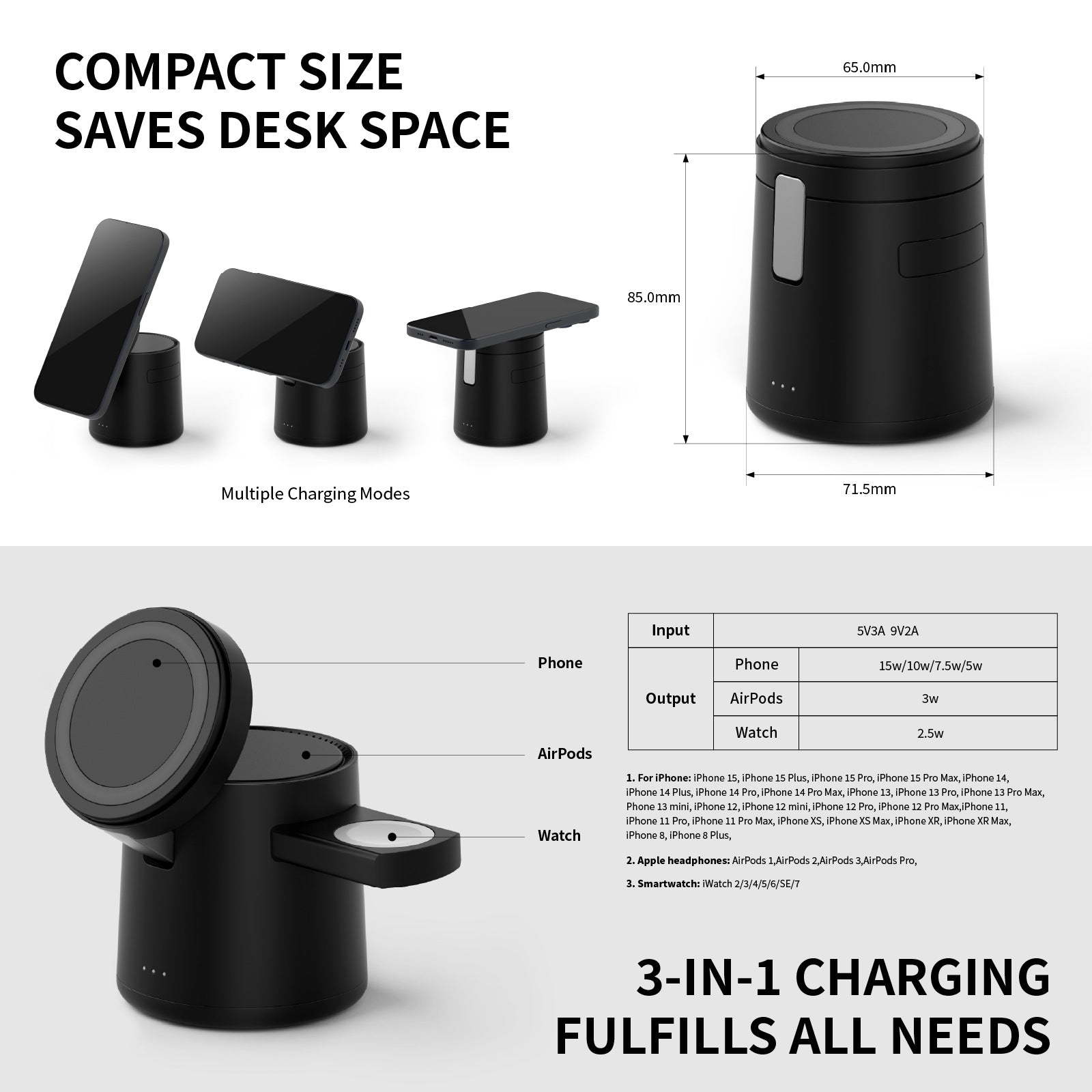 Chargeur magnétique 3 en 1 sans fil 15W