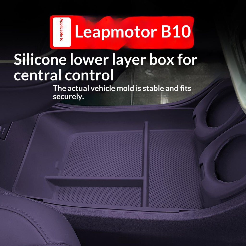 B10 Console centrale Compartiment de stockage inférieur Plateau d'organisateur de silicone