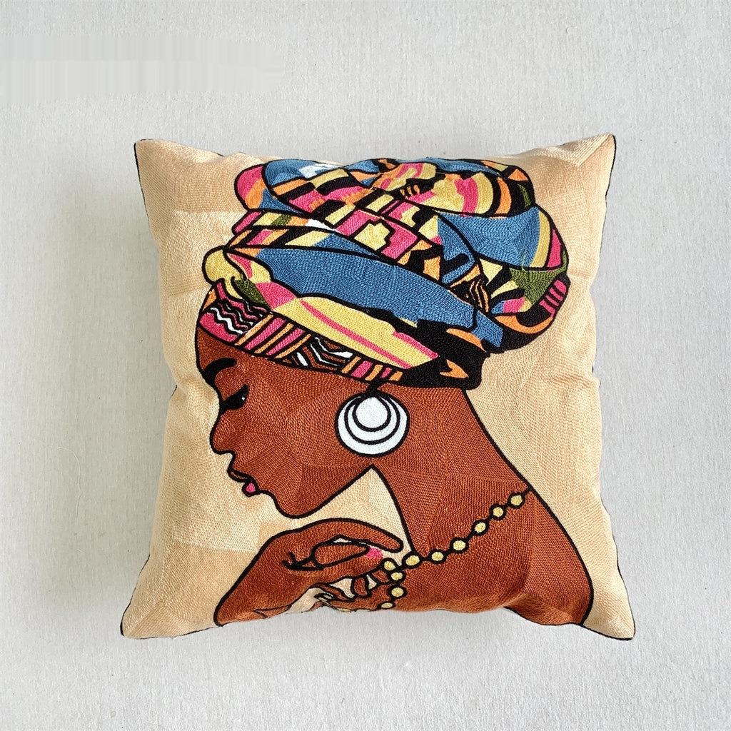 Peinture à l'huile classique indien brodé à la main couverture de coussin de canapé