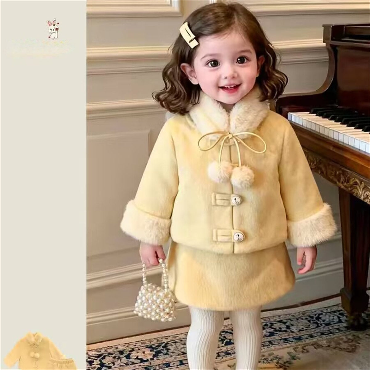 Petites filles en laine de velours de style Chanel et ensemble de jupe